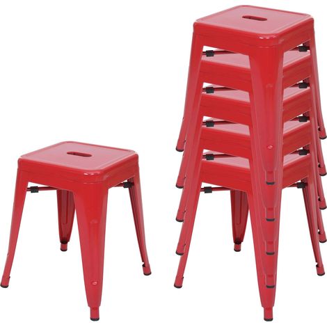 Set 6x poggiapiedi sgabelli da bar HHG-895 impilabile metallo rosso (1/5)