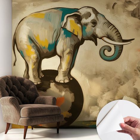 Fototapete Selbstklebend - trendige Wanddeko - Schlafzimmer - Wohnzimmer Abstrakter Elefant 250x250 cm (1/5)