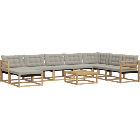 Outdoor Sofa Set 9 pcs White and Light Grey Solid Acacia Wood vidaXL (1/5)