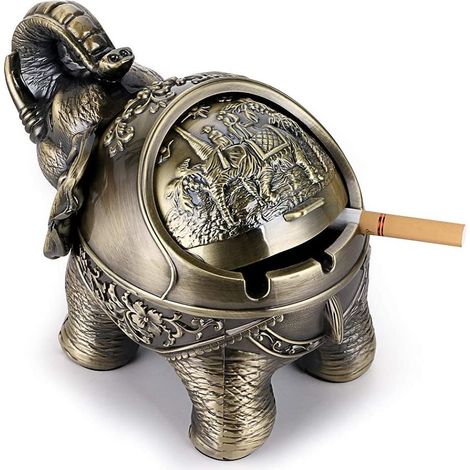 Cendrier vintage coupe-vent avec couvercle - Cendrier de table en forme d'éléphant, décoration rétro pour intérieur et extérieur, maison ou bureau, rouge bronze (1/5)