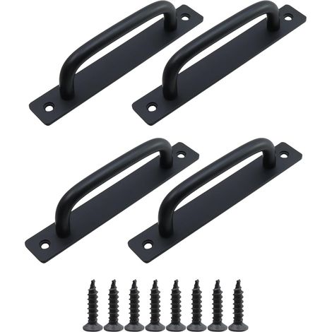Lot de 4 poignées de porte de grange, trou central de 128 mm, poignées d'armoire en aluminium avec plaque, adaptées aux tiroirs de commode, armoi (1/5)