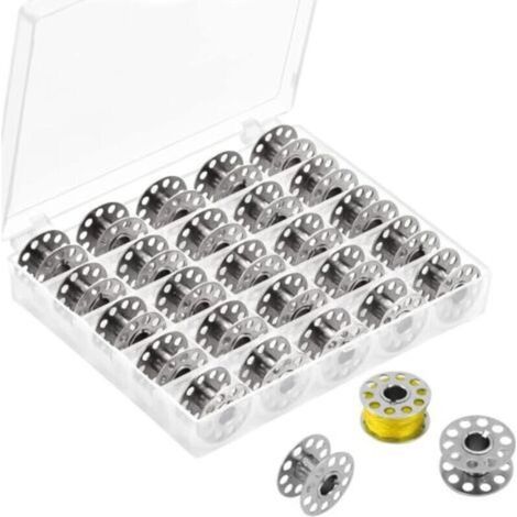 25 Pcs Canette Metal Machine A Coudre, Canette Machine A Coudre,Canettes De Couture,Machine À Coudre De Canette Vide avec Boîte De Rangement,Canette Singer pour Machine À Coudre Domestique,Argenté