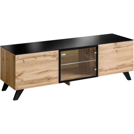 Meuble TV Design LED "Thin" 150cm Noir & Naturel (1/5)