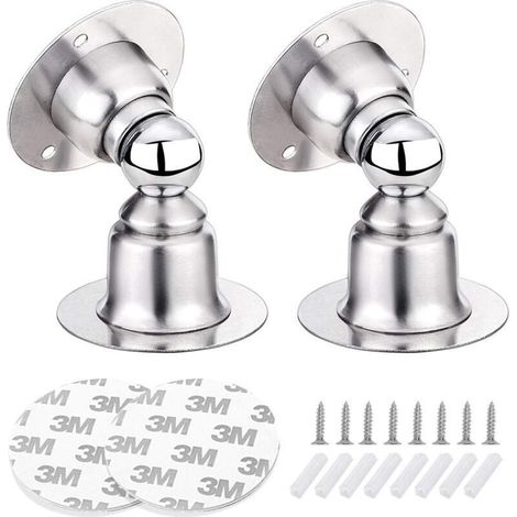 2 PCS Off of Door Magnetic, Stopper of Door in Stainless steel with Tape Adhesive Double Face 3M or Screw - Thank of Drilling/drilling Double use (1/5)