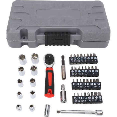 47 Pièce Clé Ensemble 72 Dents Réversible À Cliquet Système Hex Prises Tournevis Bits Combinaison Outil pour La Maison et Automobile Entretien - (1/5)