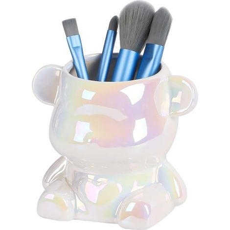 Porte-pinceau de maquillage en céramique, organisateur de cosmétiques ours mignon, Mini tasse de pinceau de maquillage, support de rangement de crayons de bureau, couleur éblouissante (1/5)