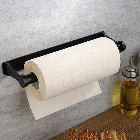 Küchenpapierhandtuchspender – selbstklebend oder zum Anbohren, schwarz, zur Wandmontage, für Unterbau oder Einbau (1/5)