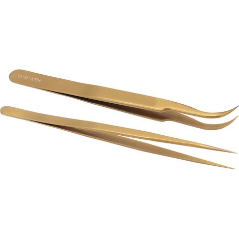 Pinzettenset aus Aluminiumlegierung, gebogener gerader Kopf, antimagnetische Präzisionspinzette zum Löten von Leiterplatten, Gold (1/5)