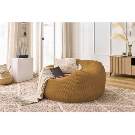 BOBOCHIC - Pouf ultra moelleux VOLTAIRE velours côtelé Jaune (1/5)