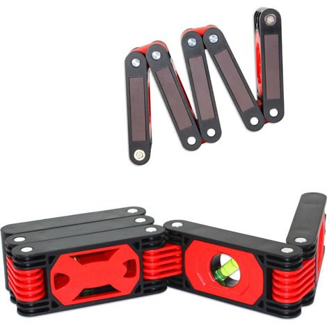 Flexible Wasserwaage 60 cm – 4 Libellen: horizontal, vertikal, schräg – 5 Magnetstreifen – Aufhängesystem – voll beweglich (ideal für Heimwerkerarbeiten, Eckarbeiten) – Schwarz und Rot