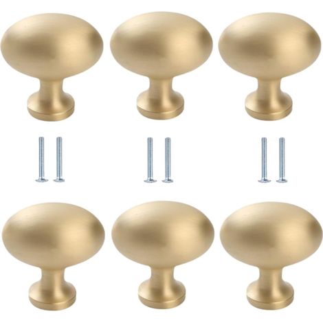 Poignées De Tiroirs Alliage De Zinc Lot De 6 Poignées Ovales En Laiton Pour Porte D'Armoire Petite Poignée Pour Tiroir À Un Trou Cuivre Brossé (1/4)