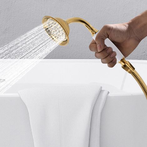 Duschkopf Handbrause, Hochdruck-Duschkopf 1/2 Zoll, goldene Handbrause mit Schlauch und Duschhalter