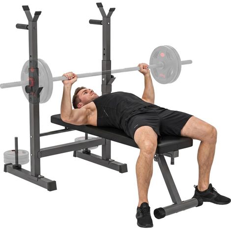 Banc de Musculation Pliable avec Support de Barre AoSenYunZhou Réglable 8 Niveaux 140x73x98-122cm Acier PU Gris (1/5)