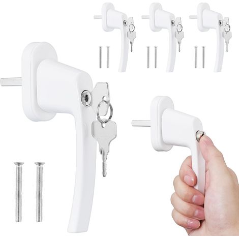 Lot de 4 poignées de fenêtre avec serrure 35 mm, aluminium, clé incluse, blocage enfant. (1/5)
