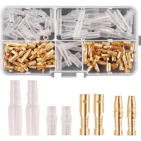 Kit de 120 connecteurs à broches de 3,9 mm, cosses mâles et femelles plaquées or avec gaine isolante, pour motos, voitures, bateaux et instruments électriques. (1/2)