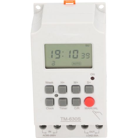 Minuterie numérique à deux réglages AC85-265V 30A, relais horaire programmable hebdomadaire, sortie de tension d'alimentation haute puissance TM-630S-K (livré avec batterie intégrée) (1/5)
