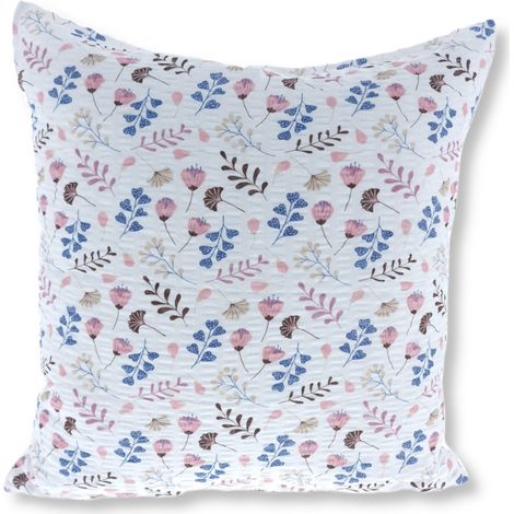 Funda de cojín decorativa floral blanca, rosa, beige y dorada de 40x40