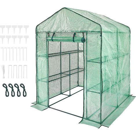 Mophorn Walk-in Green House, 4.6 x 4.6 x 6.6 ft Greenhouse with Shelves, Set Up in Minutes, High Strength PE Cover with Doors & Windows and Steel Frame, Suitable for Planting and Storage, Green (1/5)