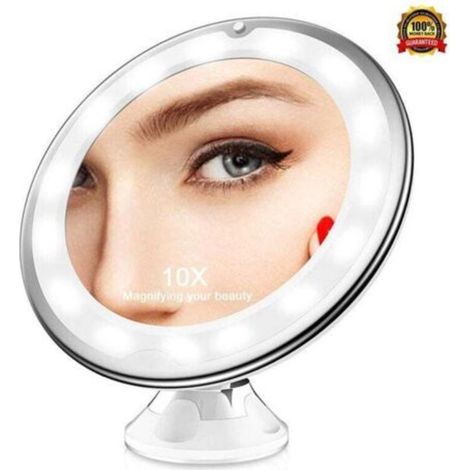 Promotion, X10 Magnifying Mirror, LED Lighted Travel Magnifying Mirror with Suction Cup, Portable Wall Mount Magnifying Mirror, 360° Rotation, Freestanding Mirror Ideal for Shaving and Makeup,--TRIMEC (1/5)