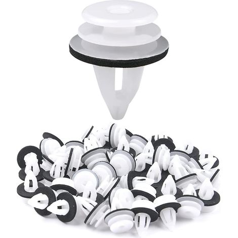 50 Attaches De Carrosserie De Voiture, Kit Universel De Clip De Rivet De Voiture, Fixation De Pare-chocs De Voiture Blanc Rivet De Retenue De Pann (1/5)
