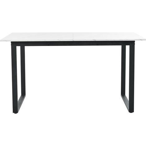 Mesa de comedor extensible 140/180x80x75 cm en MDF blanco efecto mármol con patas metálicas (1/5)