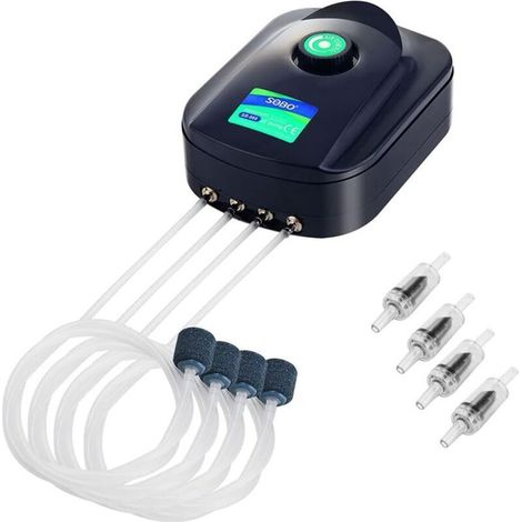 Pompe à air pour aquarium, pompe à air à oxygène ultra silencieuse, pompe d'aération pour aquarium à 4 voies à haut rendement énergétique 8W (1/5)