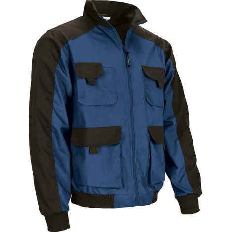 Chaqueta de trabajo multibolsillos con diseño bicolor, algodón con poliéster con acabado hidro-repelente DYNAMITE M Azul acero/Negro