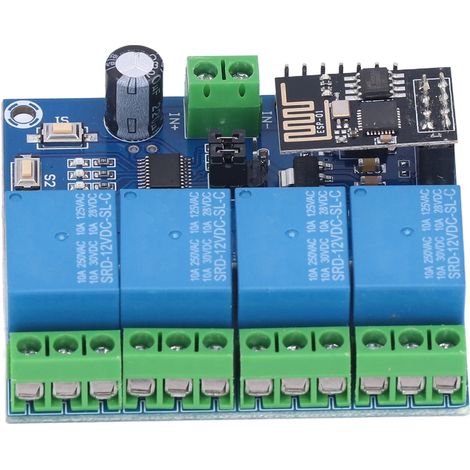 Module relais WiFi 4 canaux avec commande à distance via application mobile pour système domotique ESP826612V (1/5)