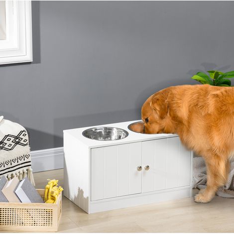 Estación de comida elevada para perro con 2 cuencos de inox, blanco HAVRYA (1/5)