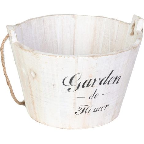 Secchiello decorativo in legno per terrazzo o giardino, 15x22 cm, bianco (1/2)