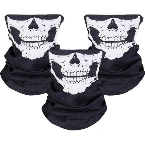Ensemble de 3 cache-cous sans coutures pour moto, vélo, randonnée, ski, Halloween (blanc et noir) (1/2)