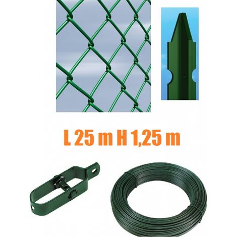 Recinzione Completa 25mt Lineari Rete Metallica Plastificata (Rete h125 cm) (Maglia:mm50X50) con Paletti nel Cemento (1/3)