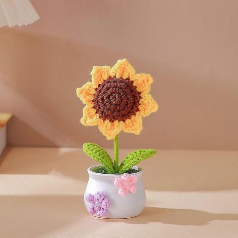 Fleurs artificielles au crochet, tournesols en pompons, accessoires photo faits main pour la maison, les mariages et les fêtes.