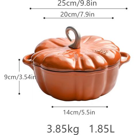 Pot en fonte en forme de citrouille, 1,85litre, adapté à la cuisson au four