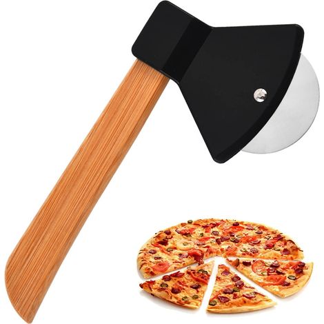 Coupe-pizza, roulette à pizza manuelle, roulette à pizza, hache à pizza, coupe-pizza en acier inoxydable, rouleaux à pizza tranchants, coupe-pizza à manche en bois pour découper pizza et pâtisserie (n (1/4)