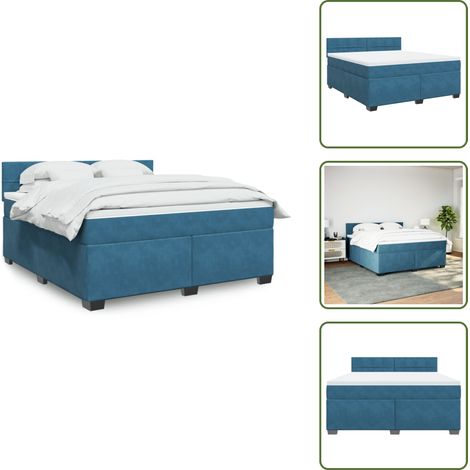 Colchón terciopelo - vidaXL Cama box spring con colchón terciopelo azul 180x200 cm - Cama con cabecero