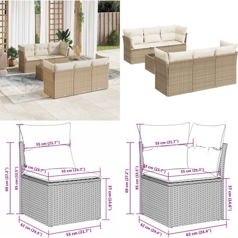 Salon de jardin avec coussins 7 pcs beige résine tressée - Ensemble Salon De Jardin - Mobilier De Jardin - Salon De Jardin Design - Meubles De Jardin Résistants - Canapé D'extérieur - Home & Living (1/5)