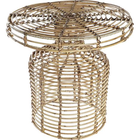 Table d'appoint en bois de rotin coloris naturel - diamètre 48 x hauteur 45 cm -PEGANE- (1/3)