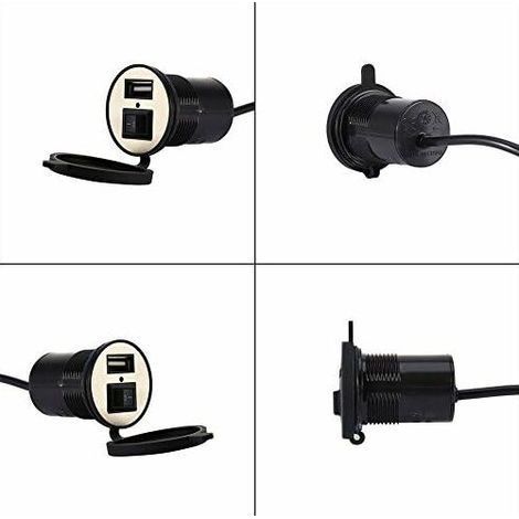 12V Prise Port d'alimentation Chargeur, USB Prise Téléphone Portable Chargeur Electrique avec Interrupteur 1.5A USB pour Moto Véhicule (1/5)