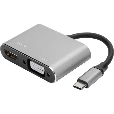 Adaptateur USB-C vers VGA HDMI DVI DisplayPort avec Ethernet 3.1 et 4K (Gris) (1/5)