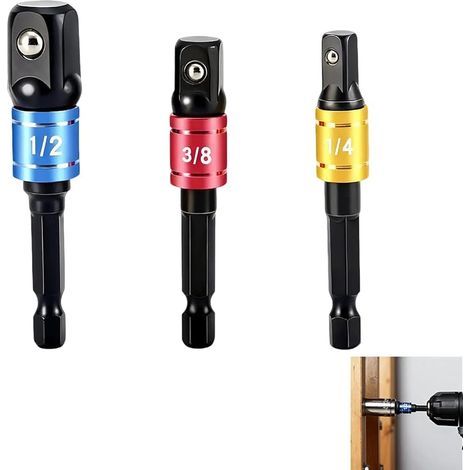 3 Pieces Impact Socket Adapters, 1/2 to 1/4 Inch Socket Adapter, Screwdriver Bit, Impact Driver Bit, 1/4 Inch Hex Drive for 1/4 Inch, 3/8 Inch and 1/2 Inch Sockets (1/5)