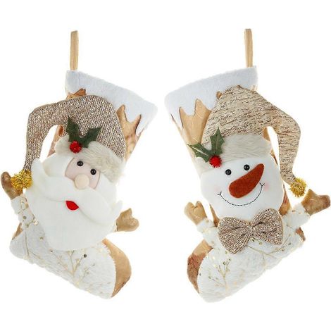 Chaussettes de Noël, bas de Noël pour ranger les cadeaux, lot de 2 avec Père Noël et bonhomme de neige jkw