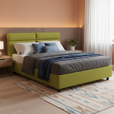 Cama de Matrimonio Annus, Cama Doble con Colchón Incluido, Desenfundable Made in Italy, Contenedor, Verde (1/5)