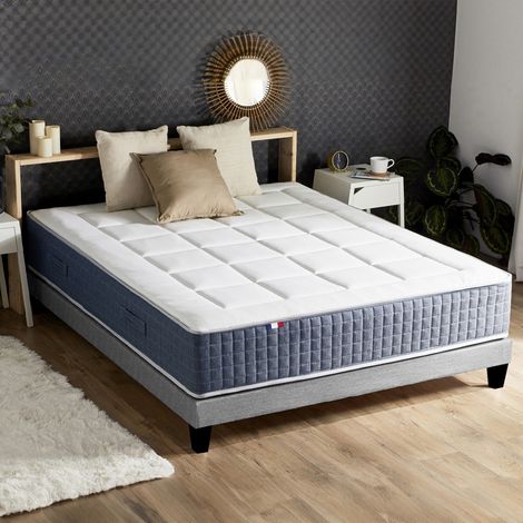 Ensemble Matelas hybride 7 zones + Mémoire de forme + Sommier KING STYLE Fabriqué en France 140 x 190 Sommier Gris chiné (1/5)