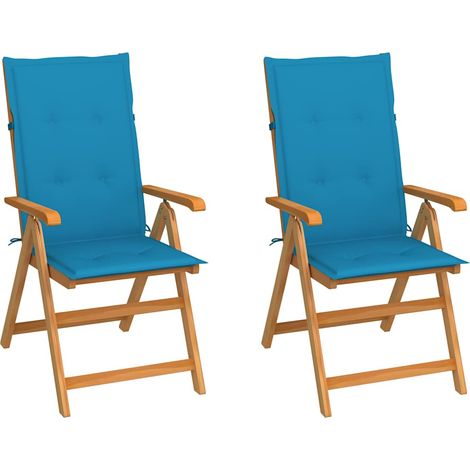 vidaXL Sillas plegables (2 unidades) con cojines azules, de madera maciza de teca. (1/4)