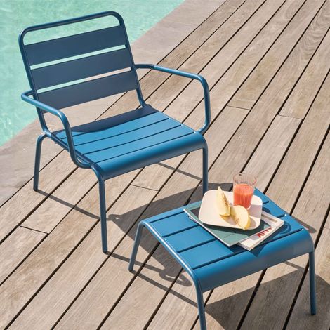 Fauteuil relax et repose pied en métal bleu pacific - Palavas