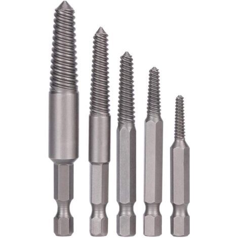 Forets à vis, outil de retrait de goujons, 5 pièces extracteur de vis cassé tige hexagonale dents fines endommagées outil de retrait de boulons (1/5)