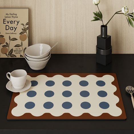 Ede Pol Circle - Cadre couleur café 3050cm (terre de diatomées) Tapis d'égouttage style rétro/vintage, dessous de verre absorbant en terre de diatomées pour plan de travail de cuisine, tapis anti-brûl (1/5)