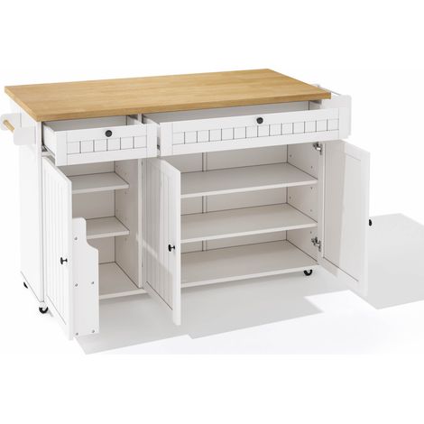 Isla de cocina con tablero abatible, MDF blanco, 137 x 89,5 x 70 cm (1/5)