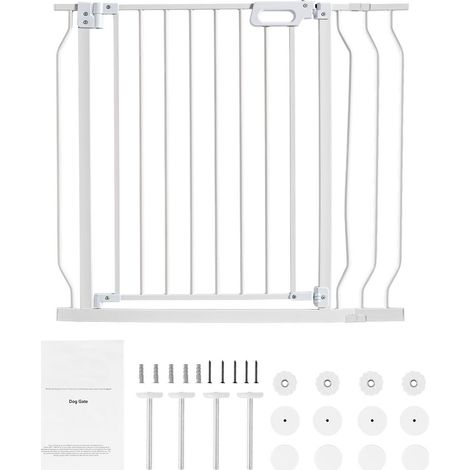 Barrière de sécurité bébé 75-94 cm, 76 cm de haut, portillon pour chien escaliers portes maison, ouverture facile marche à travers fermeture automatique, fixation par pression et murale, blanc (1/5)